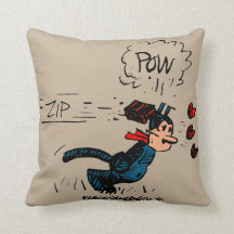 Vintage Cartoon Cat “Zip! POW!” Pillow