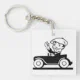 Vintage cartoon classic car retro comics black whi keychain | Zazzle