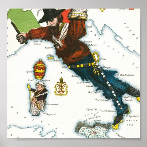 Vintage Cartoon Map of Italy Poster