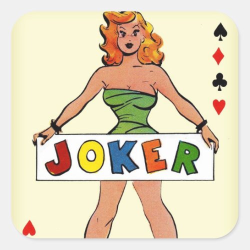 Vintage Cartoon Pin_Up Joker Playing Card Square Sticker