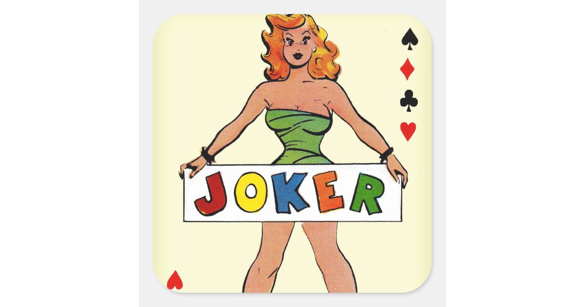 Vintage Cartoon Pin-Up Joker Playing Card Square Sticker | Zazzle