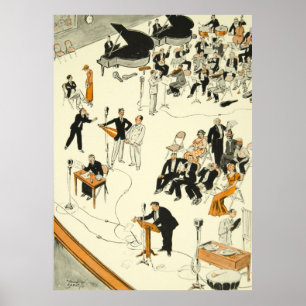 Vintage Cartoon Radio Program Musicians Funny Poster