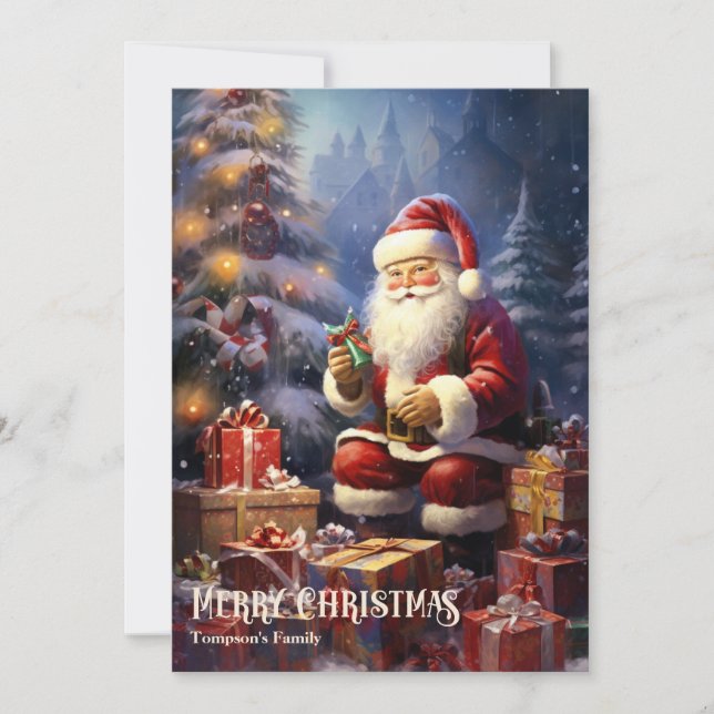 Vintage cartoon Santa Claus Christmas Presents Holiday Card (Front)