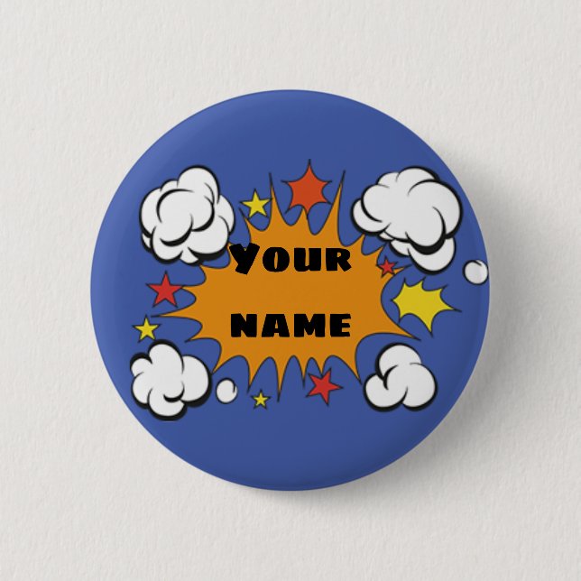Vintage Cartoon Superhero Fight Bubble CUSTOMIZE I Button (Front)
