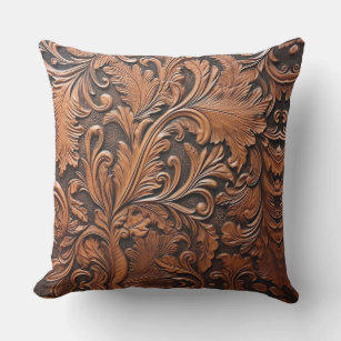 Vintage carved leather outdoor outdoor pillow