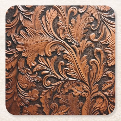 Vintage carved leather square paper coaster