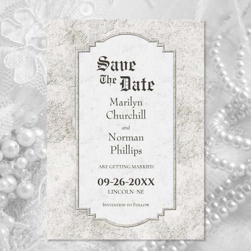 Vintage Carved Stone Wedding Save The Date