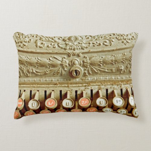 Vintage cash register  covered in dust and cobweb accent pillow