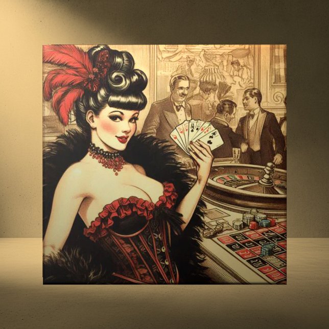 Vintage Casino Girl Ceramic Tile (Creator Uploaded)