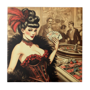 Vintage Casino Girl Ceramic Tile