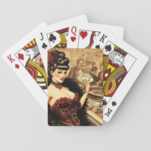 Vintage Casino Girl Playing Cards