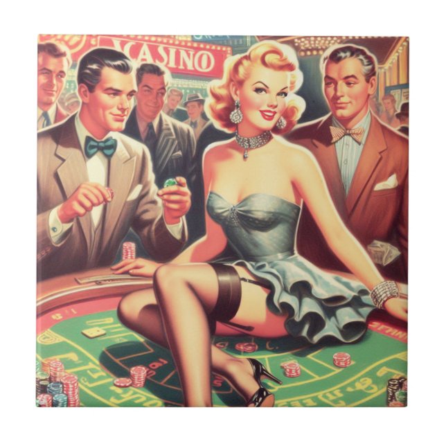 Vintage Casino Illustration Ceramic Tile (Front)