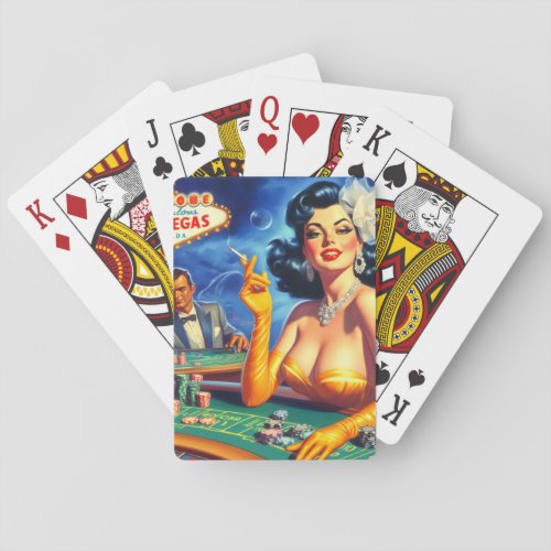 Vintage Casino Woman Poker Cards
