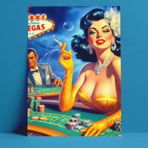 Vintage Casino Woman Postcard