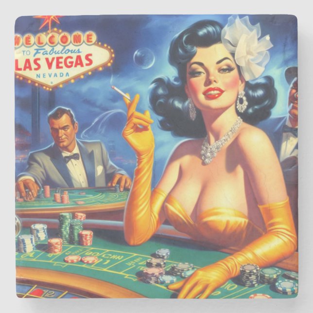 Vintage Casino Woman Stone Coaster (Front)