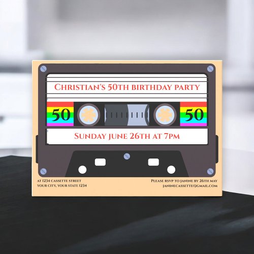 Vintage cassette birthday  invitation