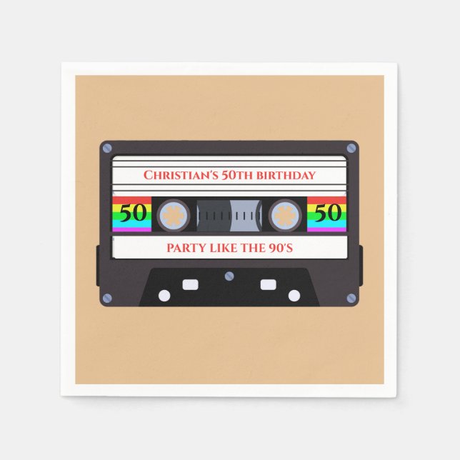 Vintage cassette birthday  napkins (Front)