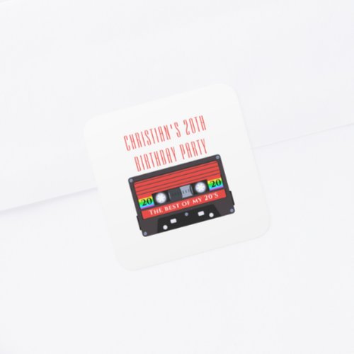 Vintage cassette birthday   square sticker