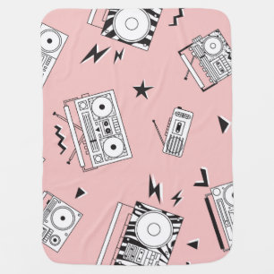 Vintage cassette players: retro pattern. baby blanket