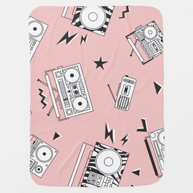 Vintage cassette players: retro pattern. baby blanket (Front)
