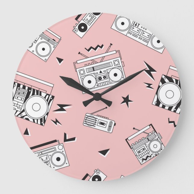 Vintage cassette players: retro pattern. large clock (Front)