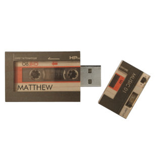 Vintage Cassette Recorder personalized USB Wood Flash Drive