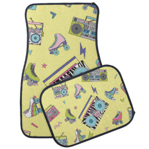 Vintage cassette, roller skates: retro car floor mat