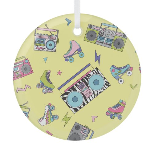 Vintage cassette, roller skates: retro glass ornament