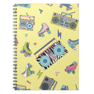 Vintage cassette, roller skates: retro notebook