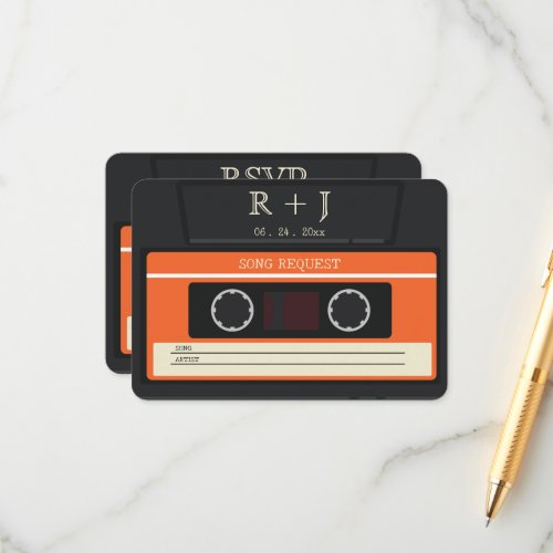 Vintage cassette tape song request RSVP wedding  Enclosure Card
