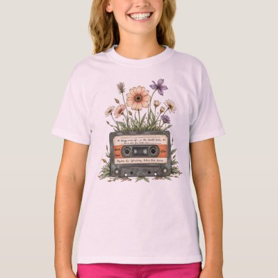 Vintage Cassette Tape Wildflowers Cottagecore  T-Shirt