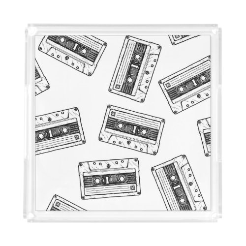 Vintage Cassettes Engraved White Pattern Acrylic Tray