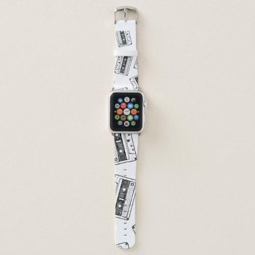 Vintage Cassettes Engraved White Pattern Apple Watch Band