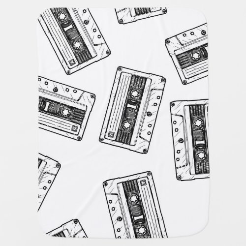 Vintage Cassettes Engraved White Pattern Baby Blanket
