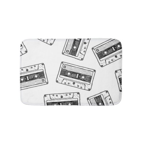 Vintage Cassettes Engraved White Pattern Bath Mat