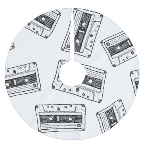 Vintage Cassettes Engraved White Pattern Brushed Polyester Tree Skirt