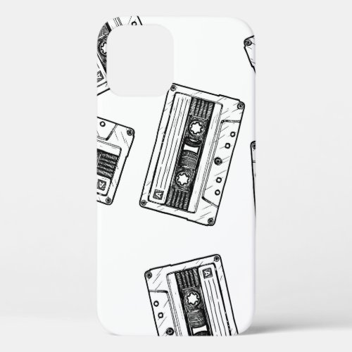 Vintage Cassettes Engraved White Pattern iPhone 12 Case