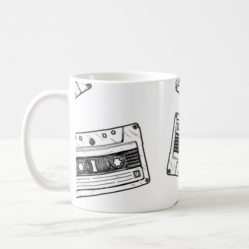 Vintage Cassettes Engraved White Pattern Coffee Mug