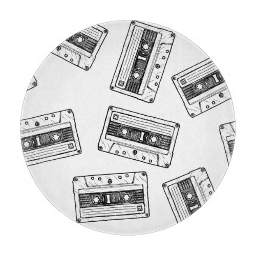 Vintage Cassettes Engraved White Pattern Cutting Board
