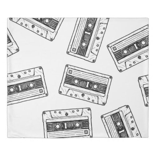 Vintage Cassettes Engraved White Pattern Duvet Cover