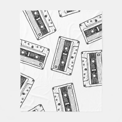 Vintage Cassettes Engraved White Pattern Fleece Blanket