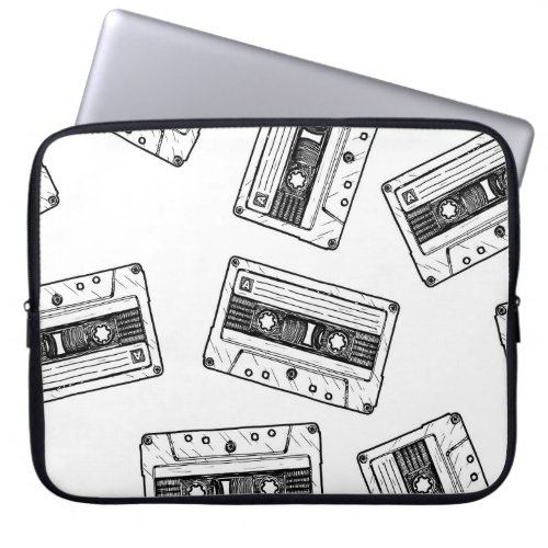 Vintage Cassettes Engraved White Pattern Laptop Sleeve