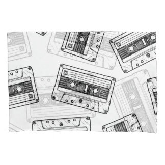 Vintage Cassettes: Engraved White Pattern. Pillow Case