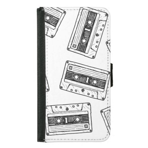 Vintage Cassettes Engraved White Pattern Samsung Galaxy S5 Wallet Case