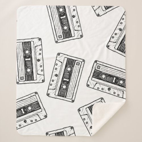 Vintage Cassettes Engraved White Pattern Sherpa Blanket