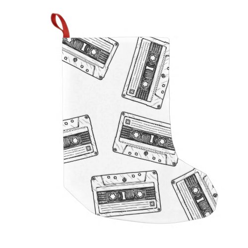 Vintage Cassettes Engraved White Pattern Small Christmas Stocking