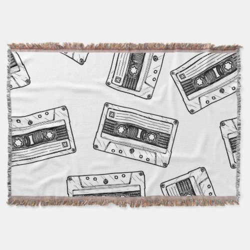 Vintage Cassettes Engraved White Pattern Throw Blanket
