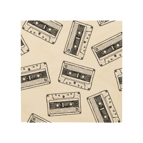 Vintage Cassettes Engraved White Pattern Wood Wall Art
