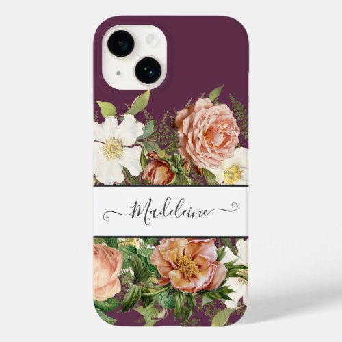 Vintage Cassis Pink n White Floral Stylish Flowers Case_Mate iPhone 14 Case