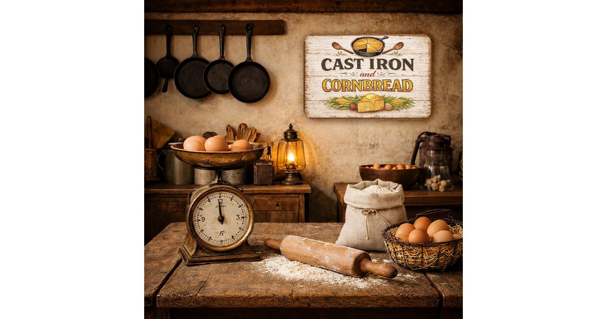 Vintage Cast Iron and Cornbread Kitchen Sign | Zazzle